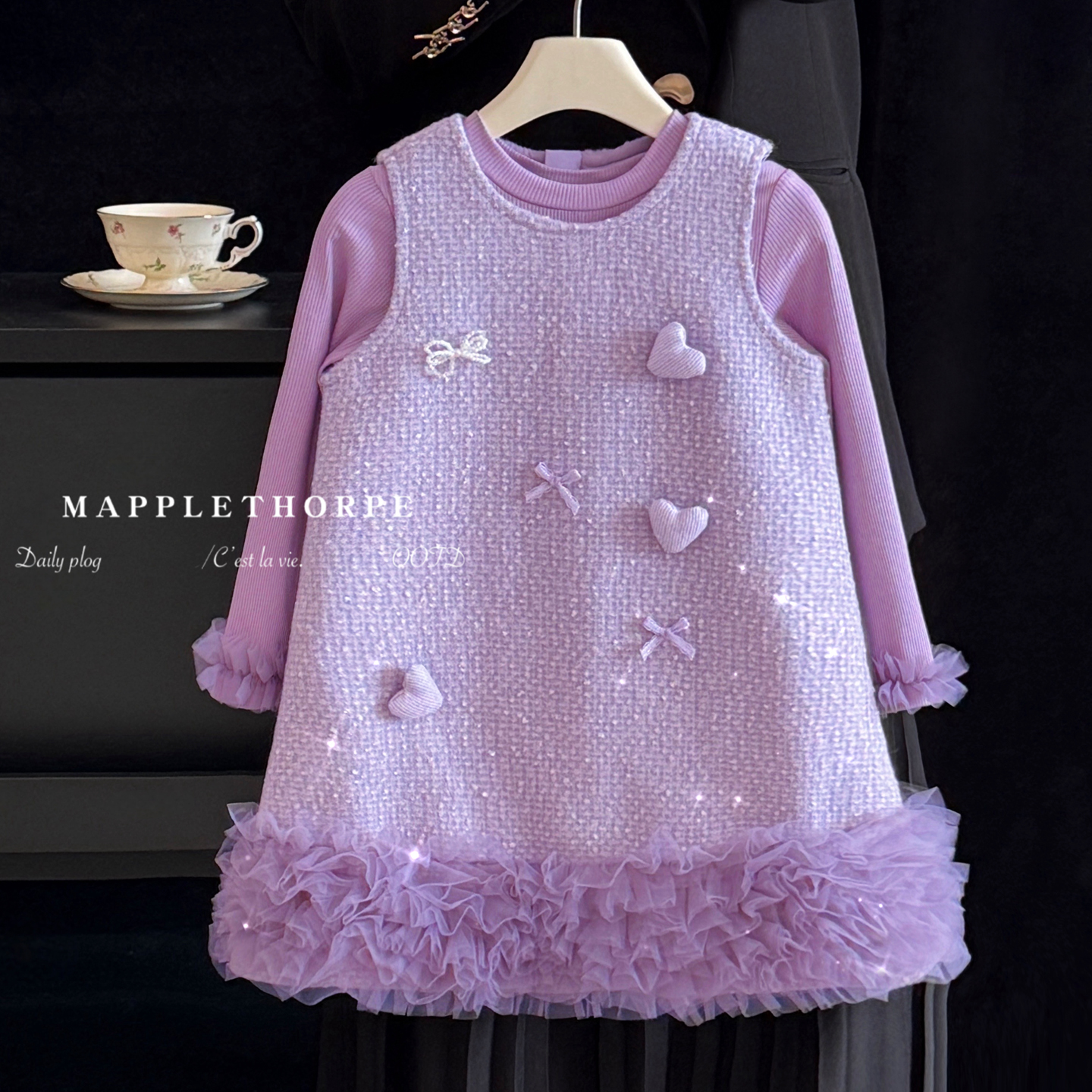 女童连衣裙紫色时髦背心裙两件套