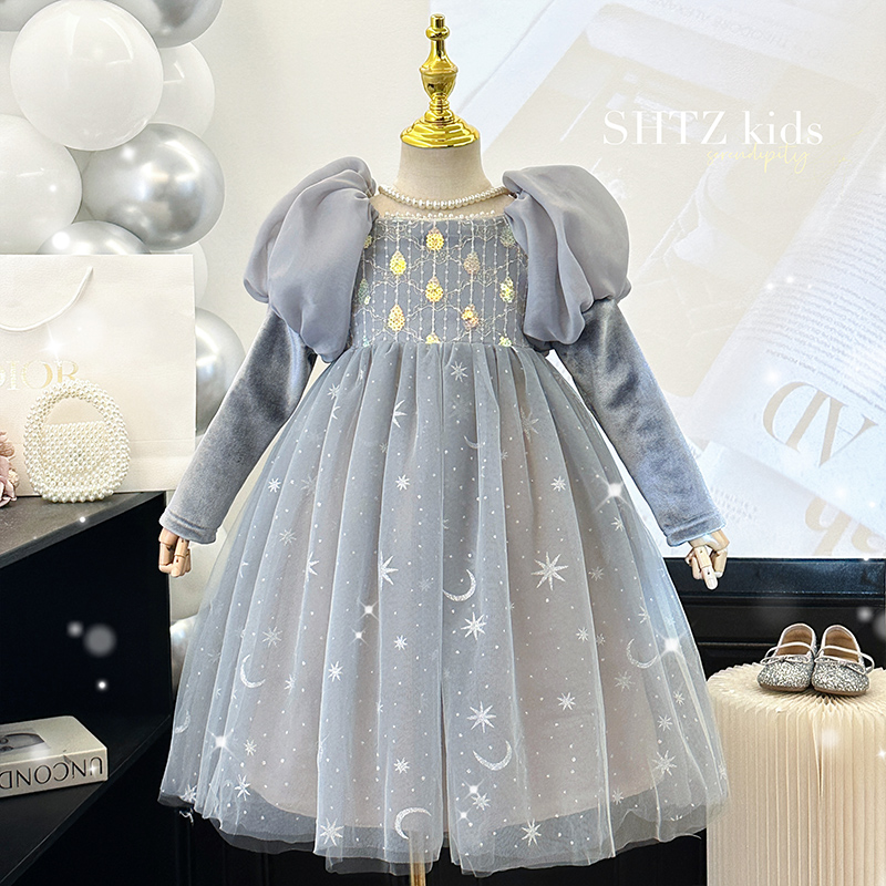 女童秋季长袖网纱公主连衣裙