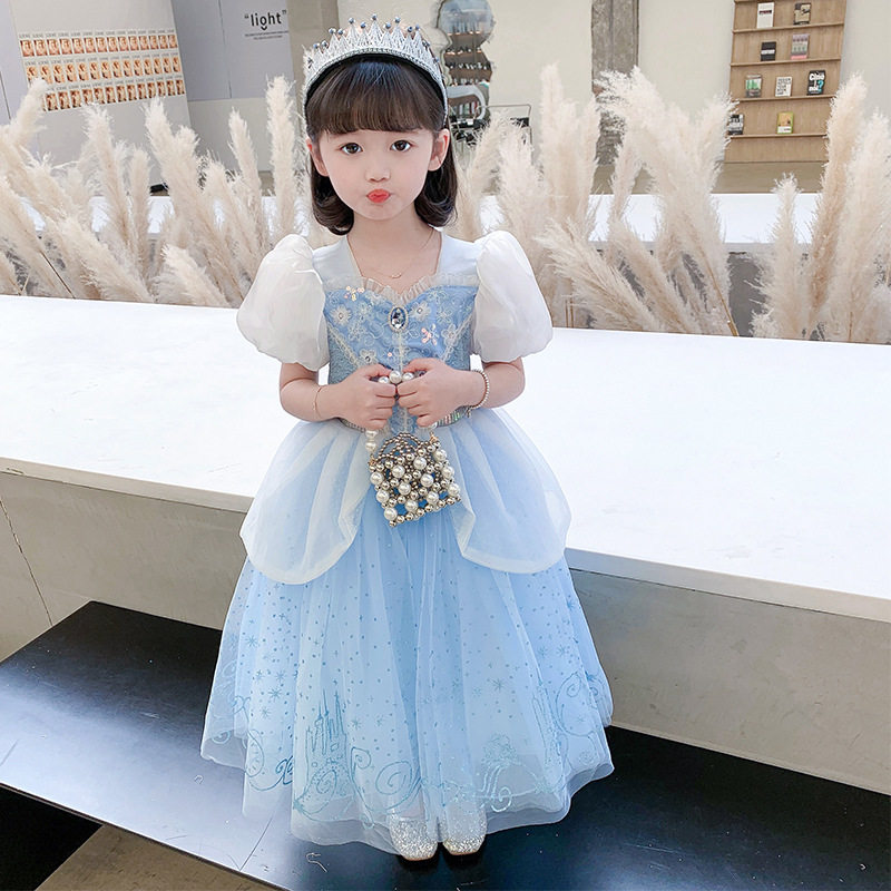 Váy công chúa elsa frozen chính hãng trang phục mùa hè cho trẻ em váy bồng tay ngắn lễ phục elsa váy liền mùa hè