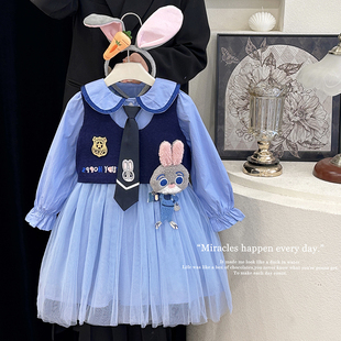 女童连衣裙春秋装2026新款兔子警官衣服朱迪公主裙儿童春装衬衫裙