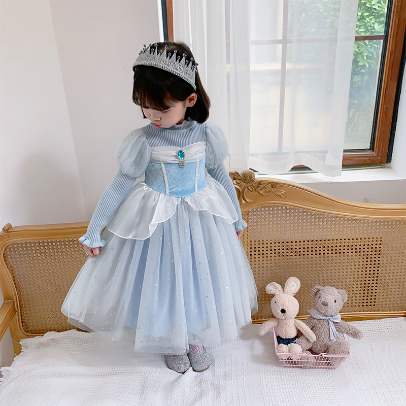 女童爱莎公主裙秋冬毛衣针织裙