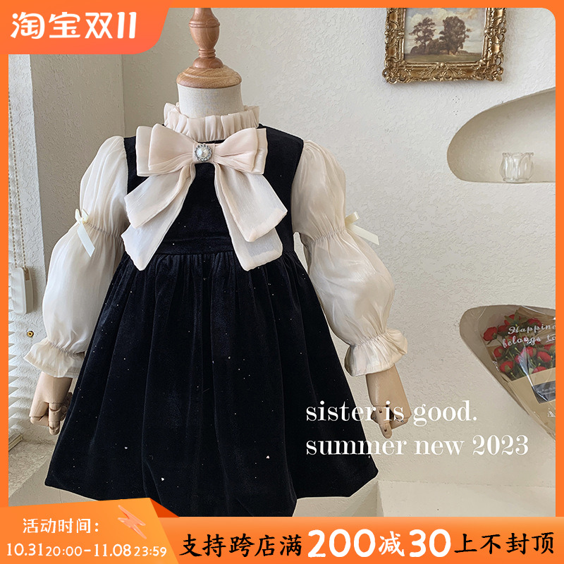 女童连衣裙秋冬季2023新款高级感丝绒公主裙洋气儿童气质礼服裙子