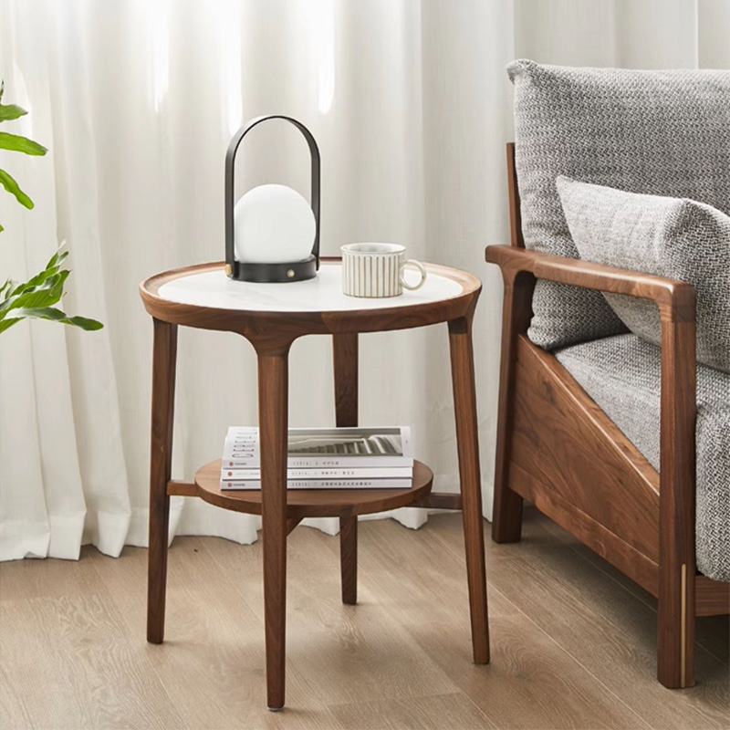 进口北美黑胡桃木茶几圆几边几