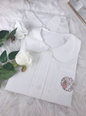 【三尾树葵喵】jk制服原创独家草莓兔丸襟大圆领上衣衬衣校服