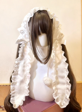 三尾树原创狗牙边兔耳三角巾Lolita配饰头饰doll感复古少女感发饰