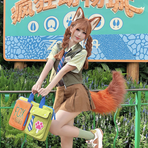 狐狸尾巴伪疯狂动物城狐尼克cos火狐拼色手作兽尾超长朱迪电动