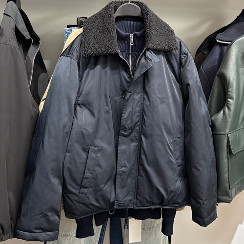 柜899！ZA秋冬男装拼接毛领棉服