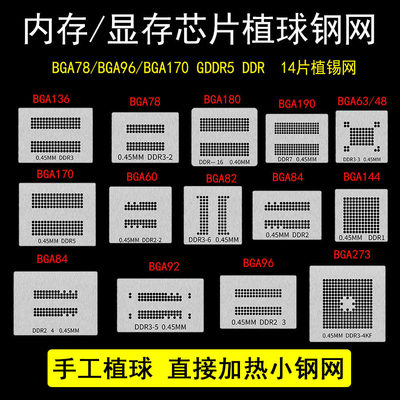 14件套内存显存芯片植球钢网BGA78/BGA96/BGA170 GDDR5 DDR植锡网