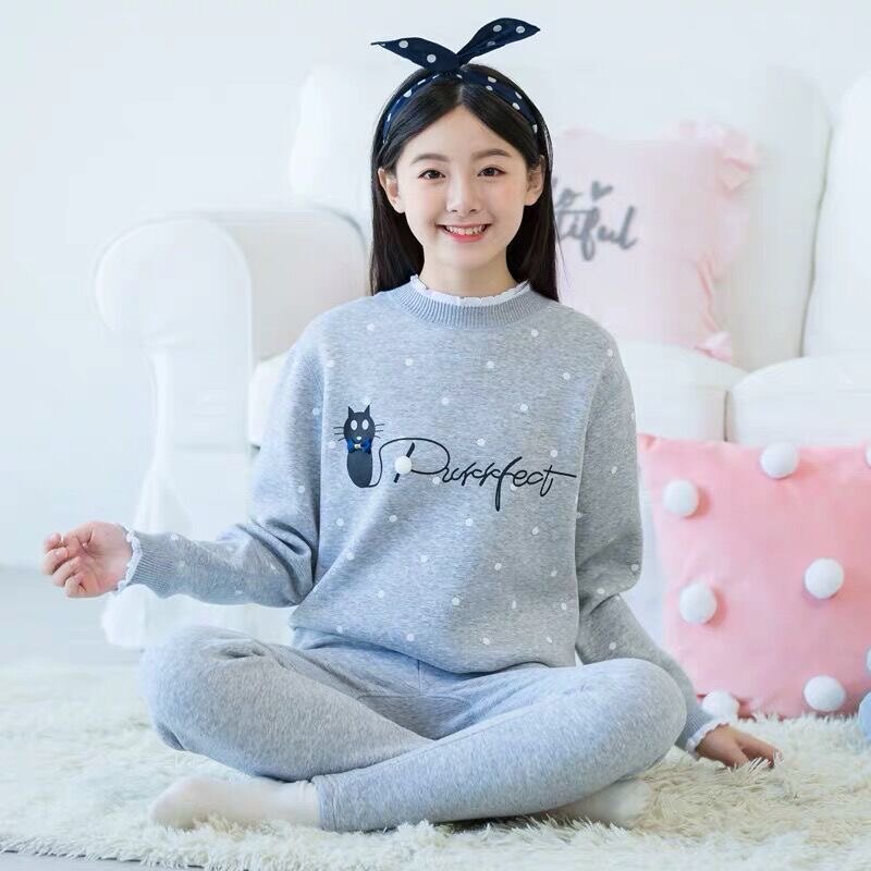 保暖内衣女套装加绒加厚纯棉少女初中高中学生秋衣秋裤女大童女孩