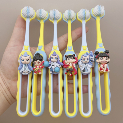 哪吒敖丙儿童卡通牙刷3-6-12岁宝宝小孩3d三面换牙乳牙训练软毛刷