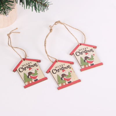 圣诞装饰品彩绘木质房子造型挂件圣诞树挂饰Merry Christmas装饰