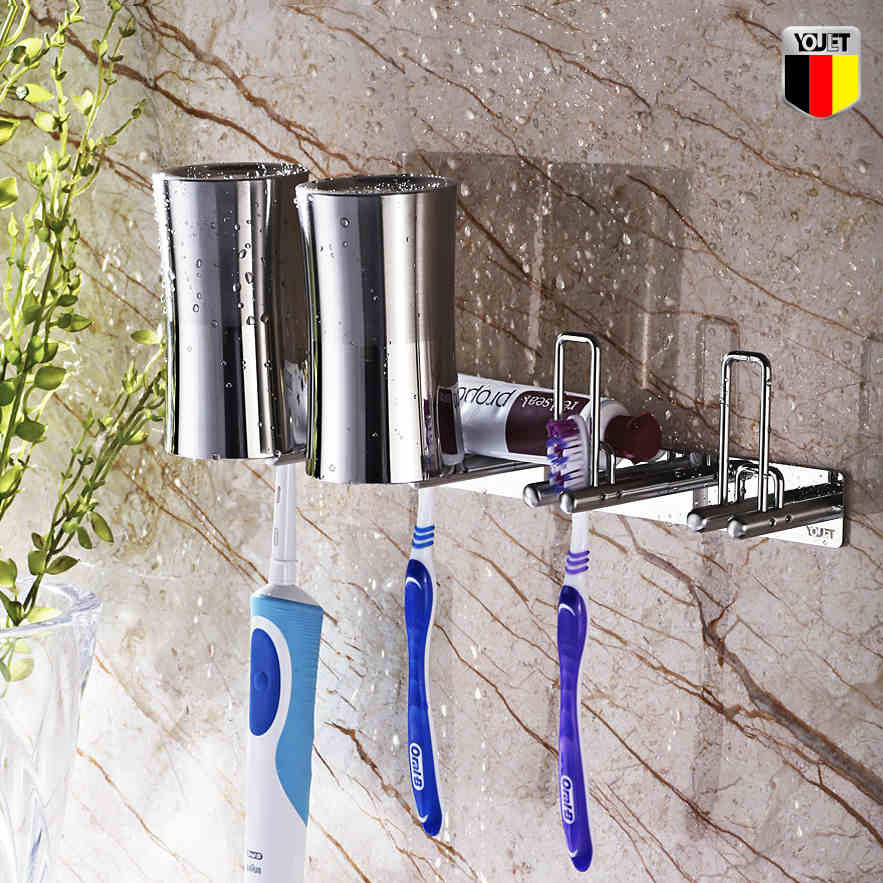 德国YOULET 304不锈钢牙刷架 情侣创意洗漱壁挂免打孔漱口牙杯架