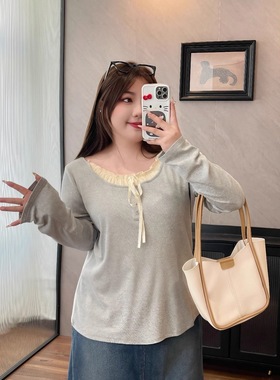 【花契大码女装】11410秋冬德绒假两件T恤胖mm蝴蝶结打底衫上衣潮