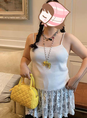 Dazi金大支蕾丝拼接吊带背心女2025新款大码胖mm白色无袖内搭上衣