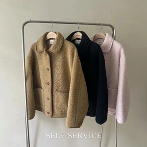 现self service韩国东大门代购2023秋冬女翻领羊羔毛宽松短款外套