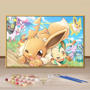 神奇宝贝精灵宝可梦数字油画diy填色画手工定制卡通动漫手绘涂鸦