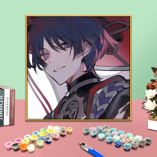 原神风系流浪者散兵头像数字油画diy填色画卡通动漫手工礼物挂画