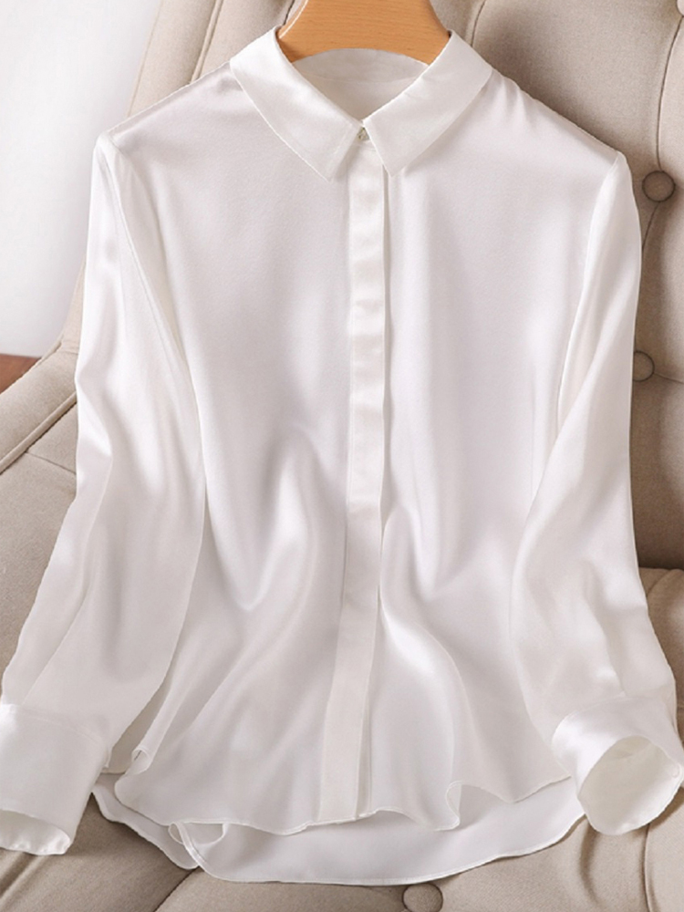 重磅三醋酸缎面真丝衬衫女职业大牌女装上衣白色长袖精致面试衬衣