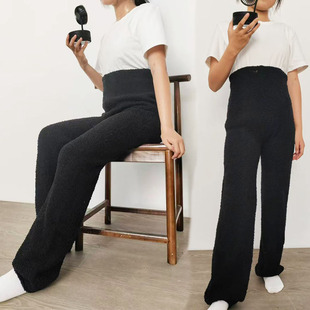 孕妇裤 大码 高腰护肚加厚保暖针织阔腿裤 秋冬男女家居半边绒睡裤
