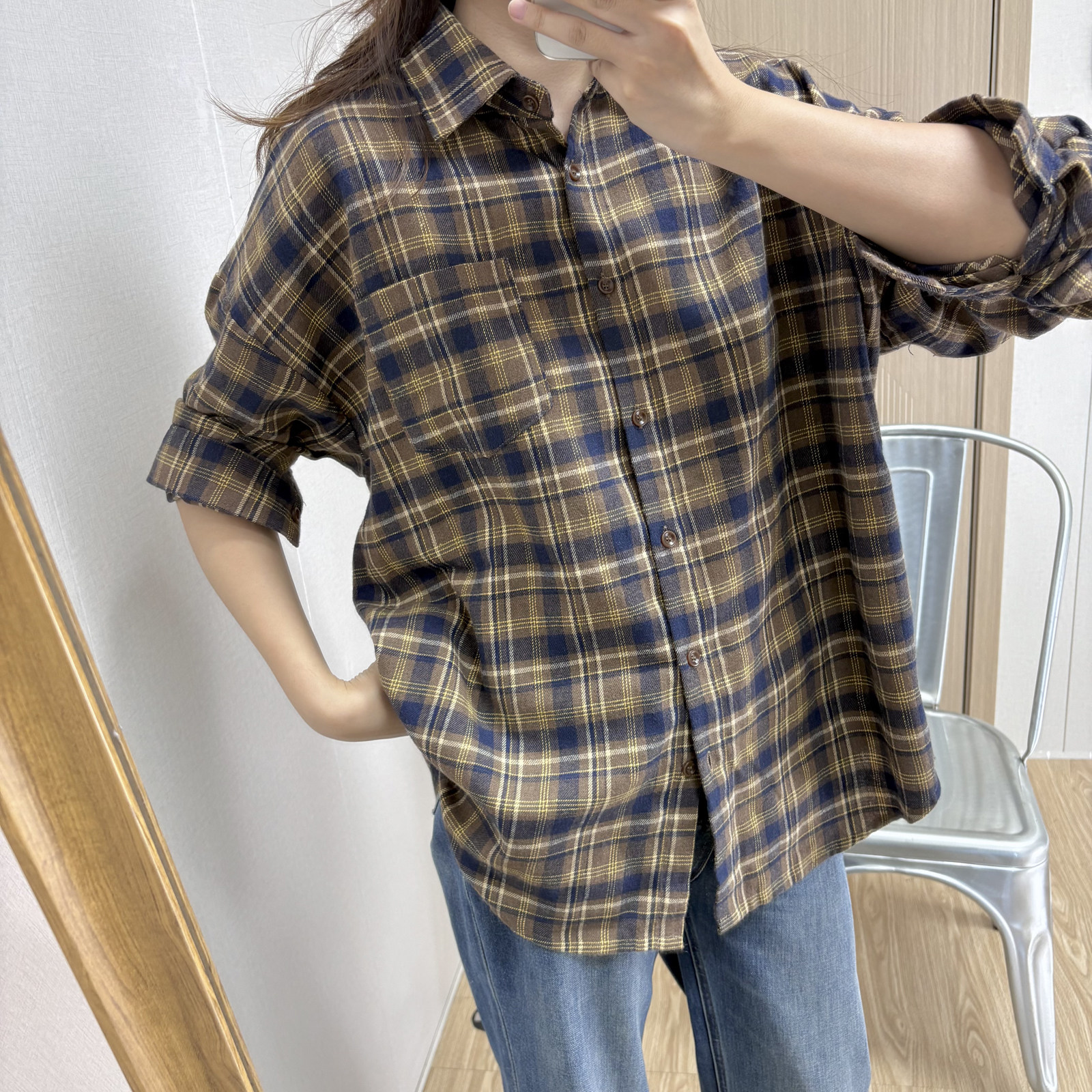 经典磨毛格子衬衫秋季氛围感
