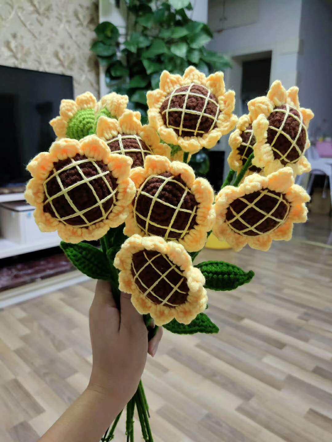 毛线花朵成品向日葵太阳花教师节生日礼物工艺品手工编织手勾花