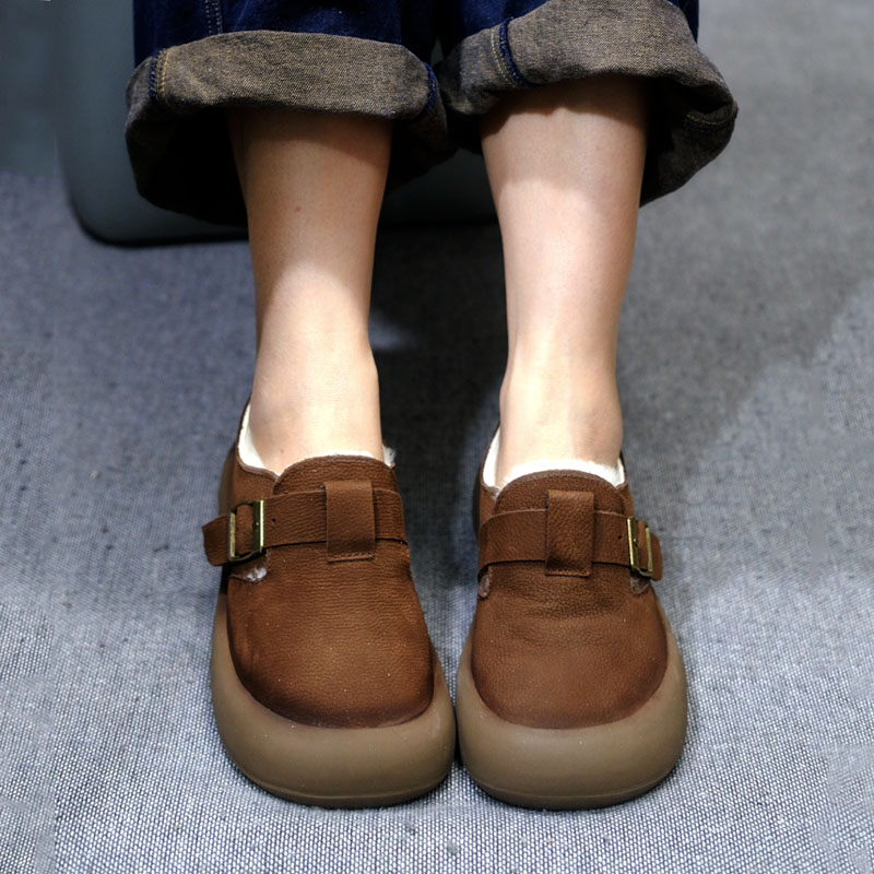 头层牛皮毛一体文艺复古森系棉鞋