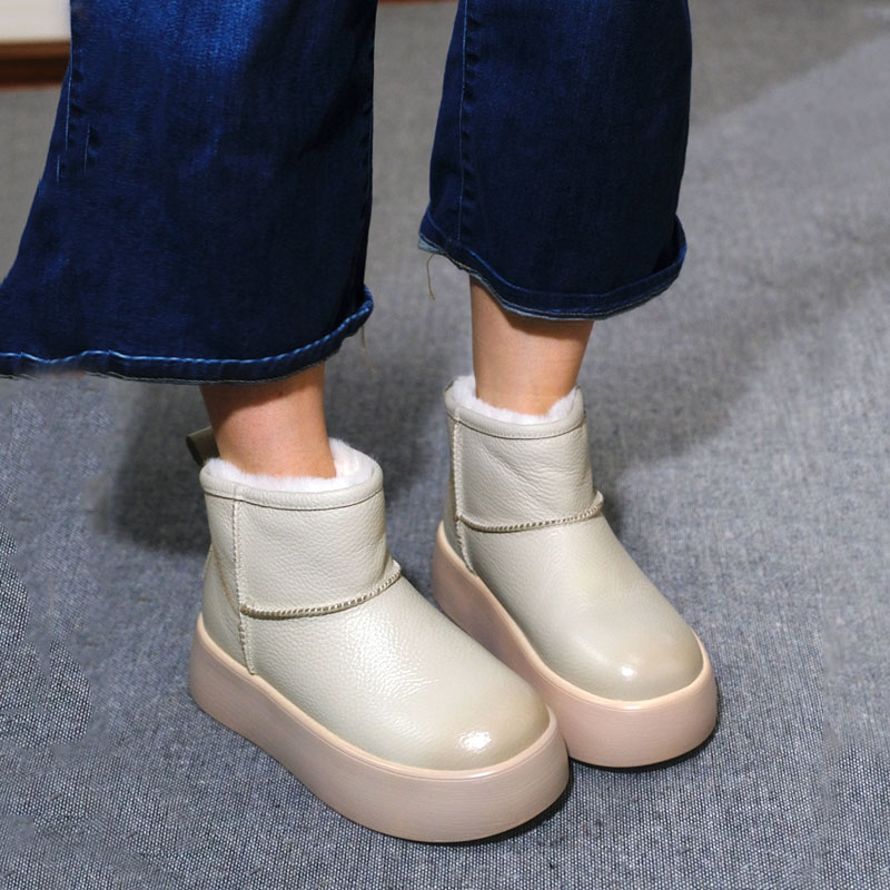 头层牛皮时尚休闲厚底棉靴