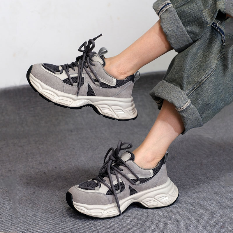 手工真皮时尚休闲轻便厚底老爹鞋