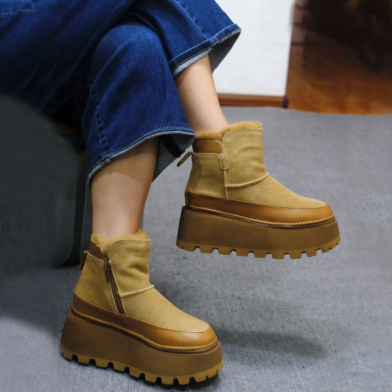 头层磨砂牛皮保暖时尚厚底雪地靴