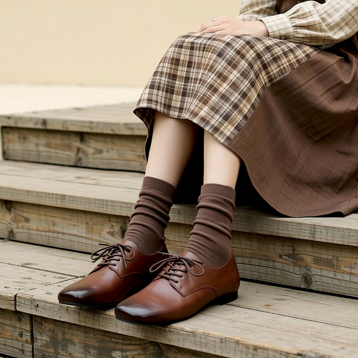 轻奢头层牛皮单鞋女2026新款舒适软底方头系带文艺复古平底小皮鞋,女鞋,深口单鞋,淘宝优惠券,粉丝福利购,淘宝优惠卷