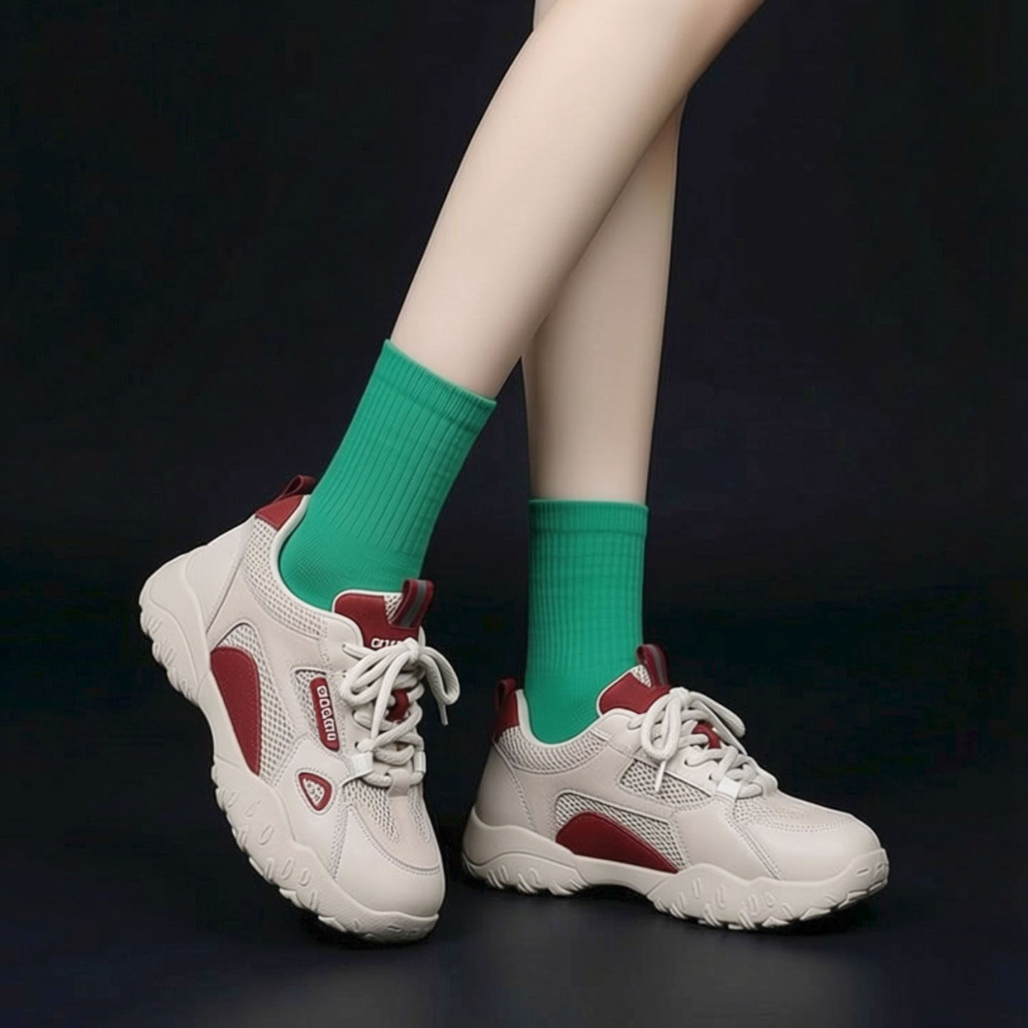 高端头层牛皮网面休闲鞋女2026新款系带拼色时尚厚底运动旅游单鞋,女鞋,时尚休闲鞋,淘宝优惠券,粉丝福利购,淘宝优惠卷