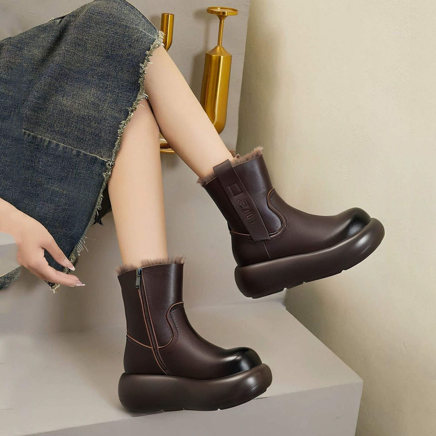 原创设计高端皮毛一体厚底雪地靴