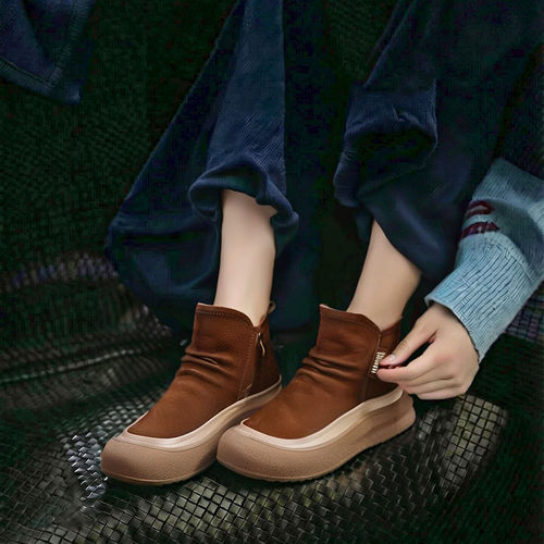 原创手工头层牛皮时尚休闲小短靴