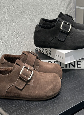 厚底内增高冬季加绒勃肯鞋女款2025新款真皮全包绝美灰色勃肯女鞋