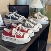 布板鞋 圆头厚底两穿帆布鞋 巨好看红色增高运动休闲鞋 2026新款 女款