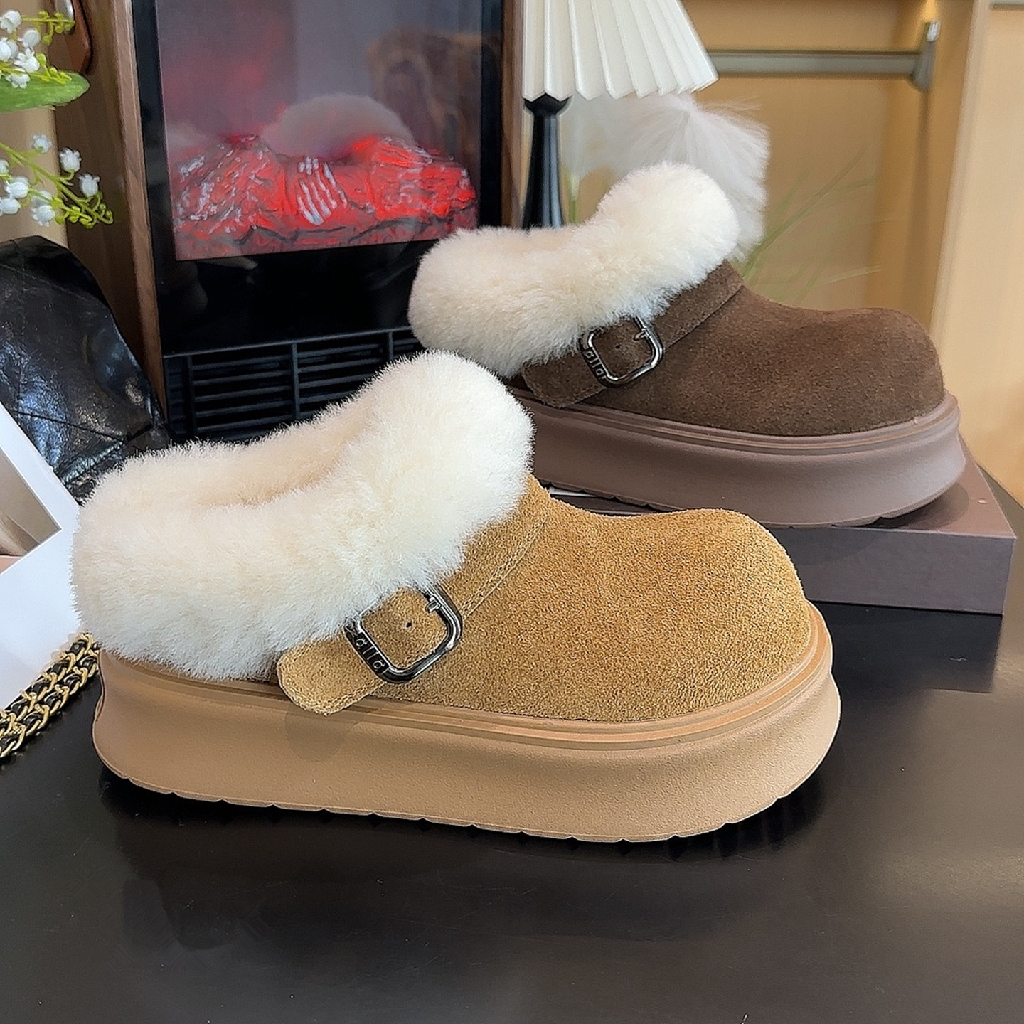 毛毛大头雪地靴2025保暖雪地拖鞋