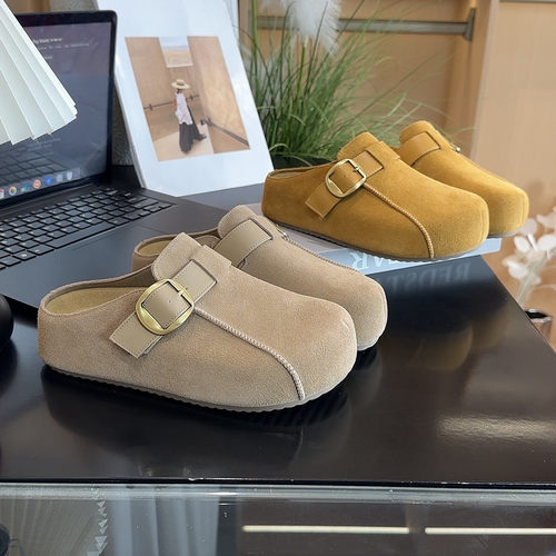 内增高勃肯包头半拖鞋女外穿真皮