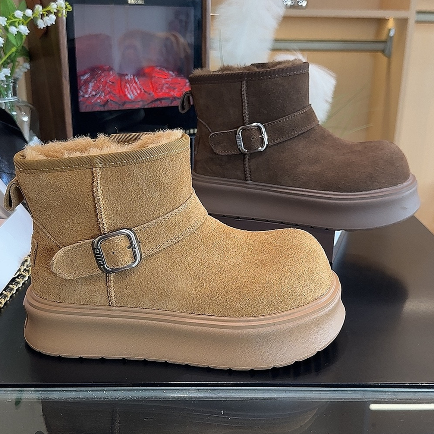 配肥裤子阔腿裤的雪地靴短靴棉鞋