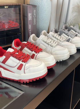 新年红色女鞋厚底面包鞋休闲板鞋2026新款真皮百搭增高小白鞋女款