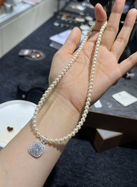 法式复古高级感方糖锆石吊坠珍珠项链名媛精致轻奢气质百搭锁骨链