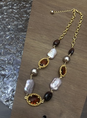 2025新款复古天然巴洛克珍珠项链轻奢小众高级感个性彩色锁骨链潮