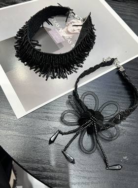 小众设计黑色水晶手工串珠流苏项链高级感气质锁骨链个性百搭颈链