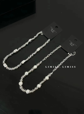 个性不规则串珠银色珍珠项链小众欧美夸张气质锁骨链冷淡风嘻哈潮