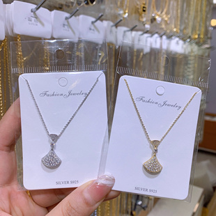 轻奢时尚气质小扇子满钻项链简约925纯银小裙子百搭锁骨链网红潮