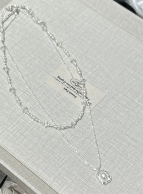 日韩气质水晶拼接双层叠戴珍珠项链时髦简约小众设计感百搭锁骨链