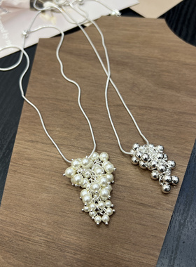 2025新款时尚百搭可调节葡萄串珍珠长款项链冷淡风金属小众毛衣链