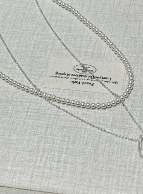 法式简约双层叠戴珍珠项链女潮气质小众轻奢高级感锁骨链颈链配饰