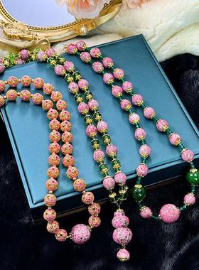 欧美拉老料琉璃粉蛙皮项链毛衣链