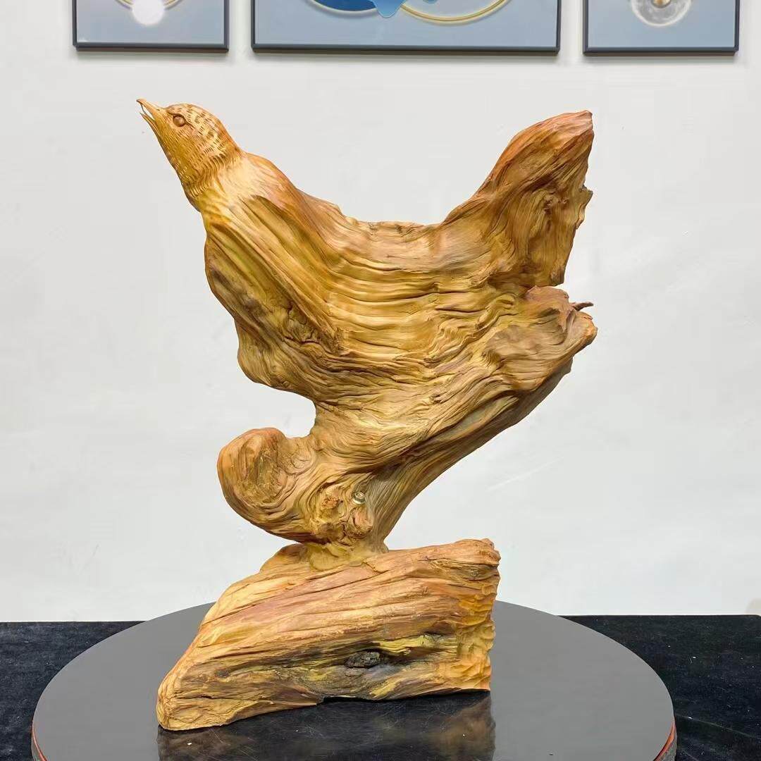 木雕崖柏根雕摆件客厅玄关招财动物报喜鸟山水花鸟佛像实木雕刻