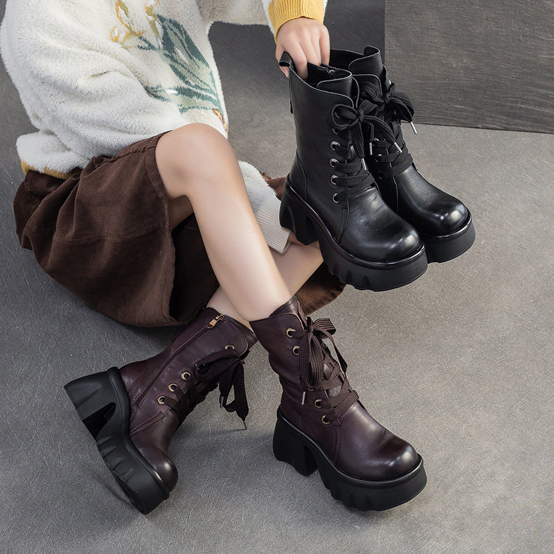 2025冬季新款小个子增高马丁靴百搭中筒靴头层牛皮复古风女鞋